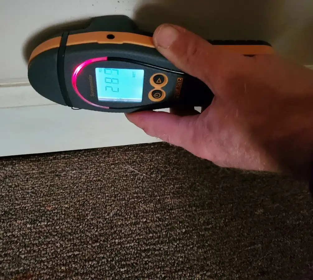 Moisture detection at baseboard during Burst Pipe Cleanup in Beaumont